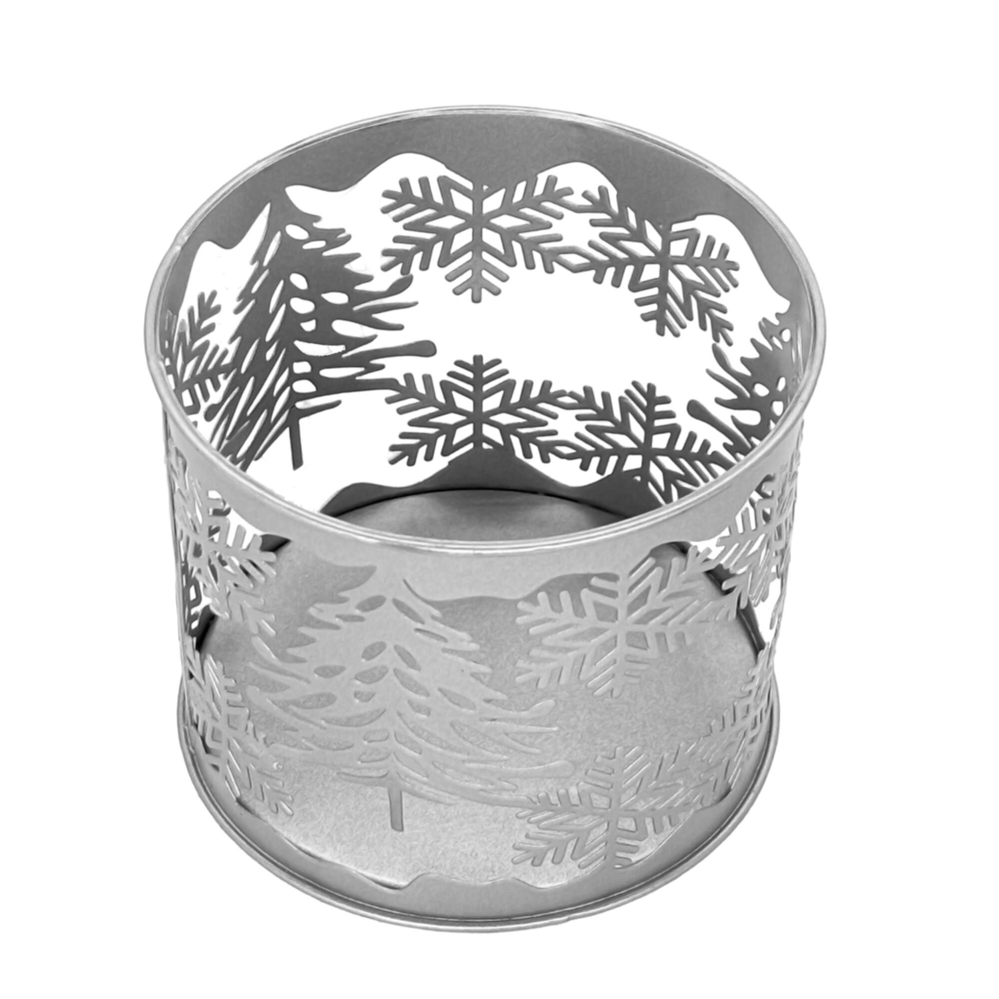 4.25" Silver Metal Trees & Snowflakes Candle Holder by Ashland®